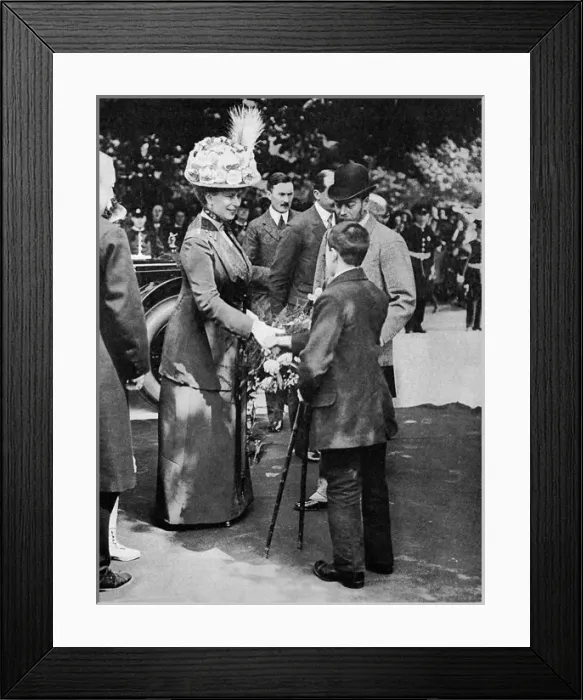 Framed Print : King George V, Queen Mary & crippled boy in Yorkshire Framed Print : King George V, Queen Mary & crippled boy in Yorkshire