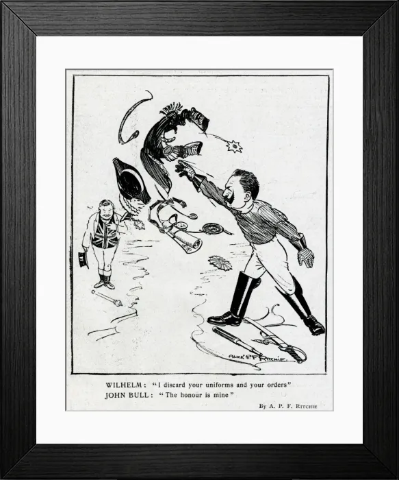 Framed Print : Cartoon, Kaiser Wilhelm discarding uniforms, WW1 Framed Print : Cartoon, Kaiser Wilhelm discarding uniforms, WW1