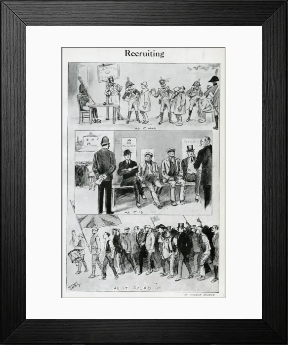 Framed Print : Cartoon, three views of Recruiting, WW1 Framed Print : Cartoon, three views of Recruiting, WW1