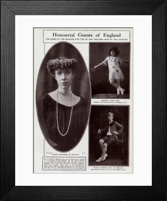 Framed Print : Queen Elizabeth of Belgium and two of her children, WW1 Framed Print : Queen Elizabeth of Belgium and two of her children, WW1