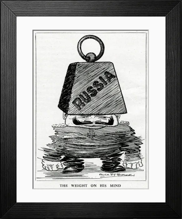 Framed Print : Cartoon, The Weight On His Mind, WW1 Framed Print : Cartoon, The Weight On His Mind, WW1