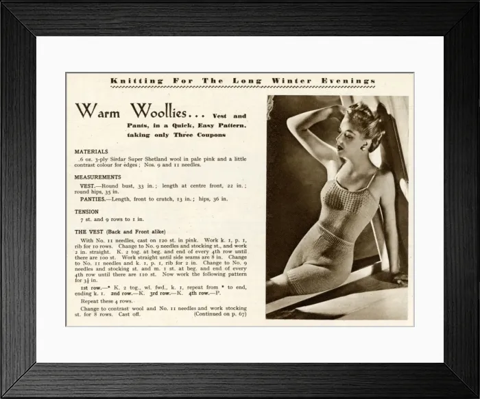 Framed Print : Knitting pattern 1943