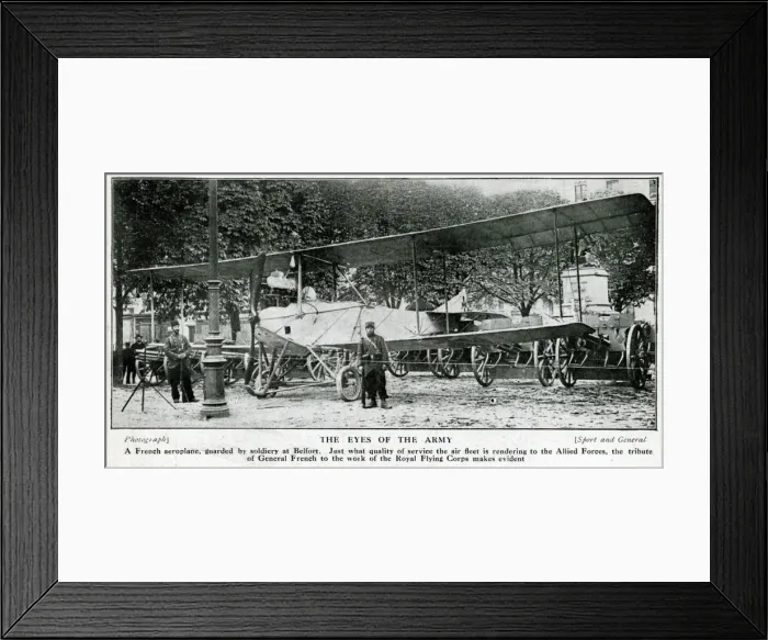 Framed Print : French biplane being guarded at Belfort, WW1 Framed Print : French biplane being guarded at Belfort, WW1
