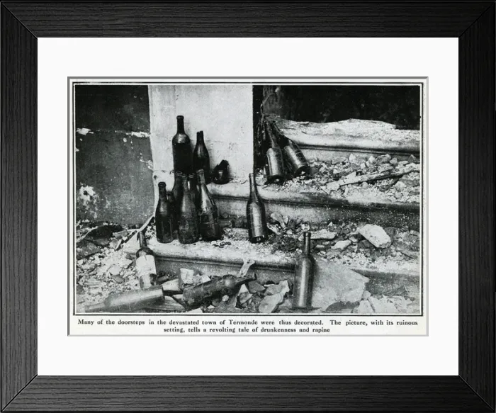 Framed Print : Bottles in the ruins of Termonde, Belgium, WW1 Framed Print : Bottles in the ruins of Termonde, Belgium, WW1