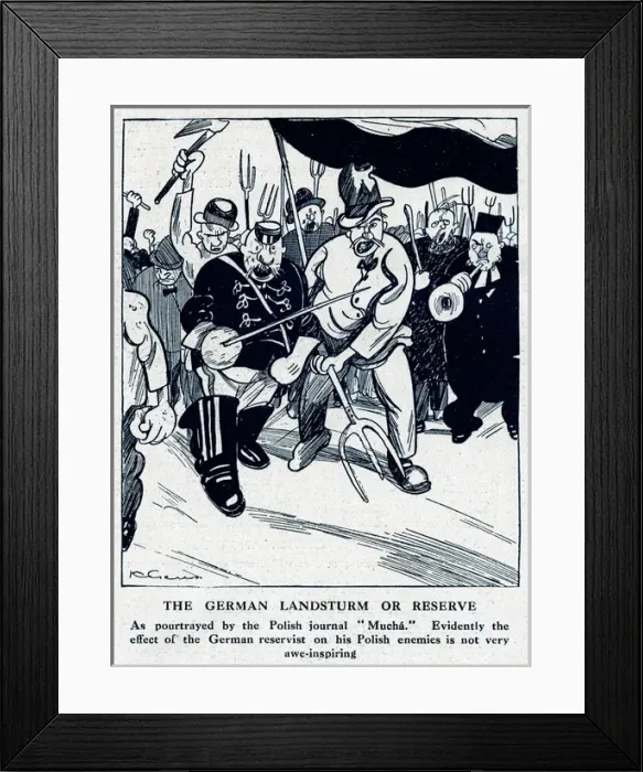 Framed Print : Cartoon, Polish view of German reservists, WW1 Framed Print : Cartoon, Polish view of German reservists, WW1