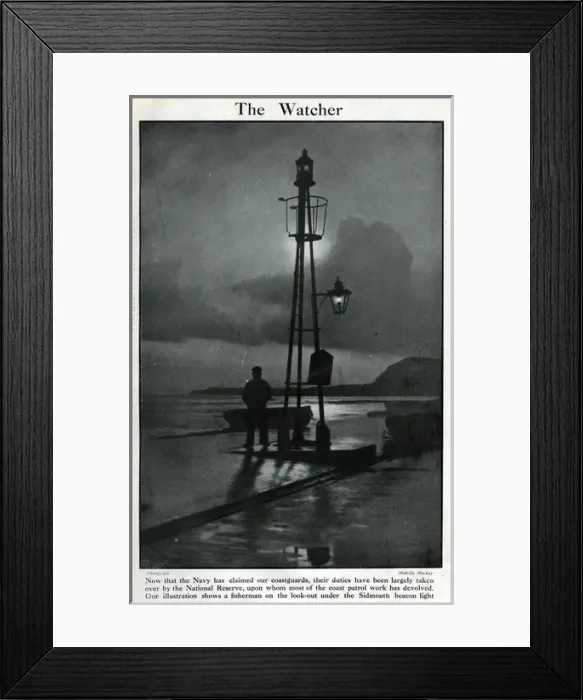Framed Print : Naval reservist on duty, Sidmouth beacon light, WW1 Framed Print : Naval reservist on duty, Sidmouth beacon light, WW1
