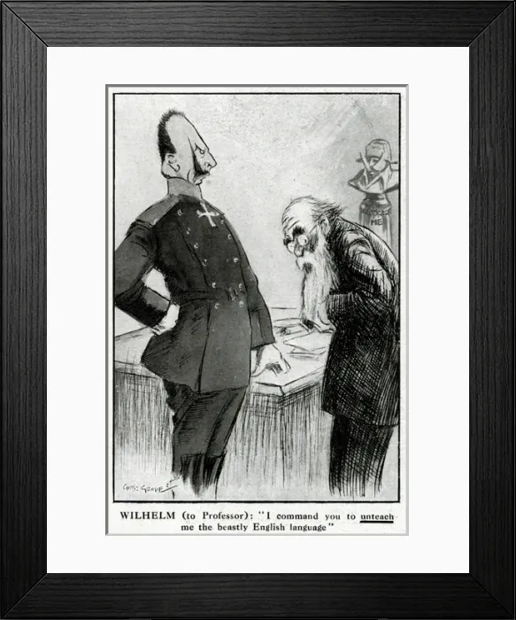 Framed Print : Cartoon, Kaiser Wilhelm and professor, WW1 Framed Print : Cartoon, Kaiser Wilhelm and professor, WW1