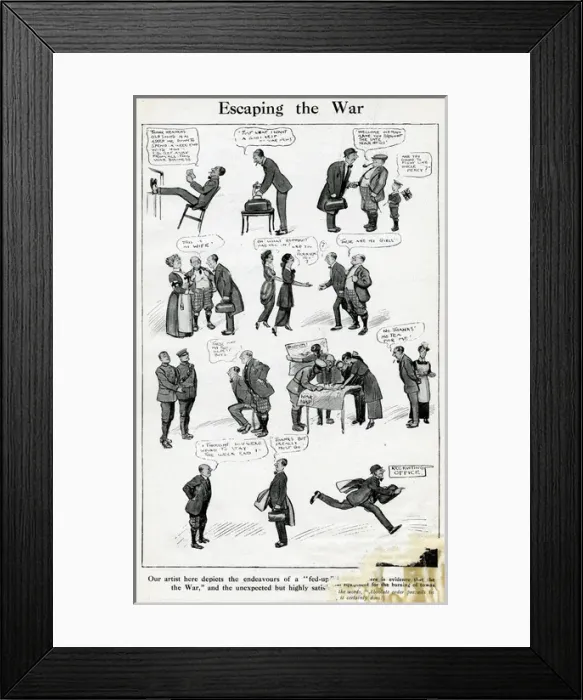 Framed Print : Cartoon story, Escaping the War, WW1 Framed Print : Cartoon story, Escaping the War, WW1