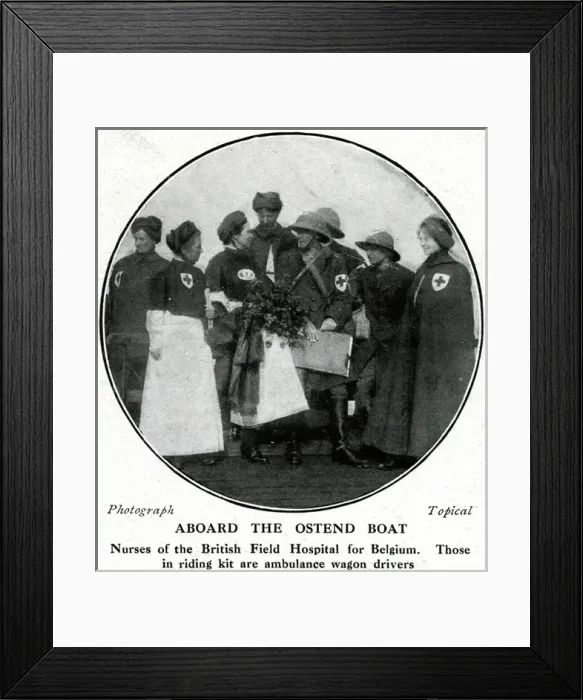Framed Print : Nurses on board boat for Belgium, WW1