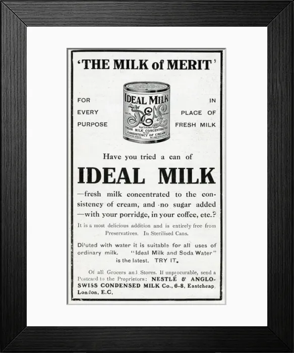 Framed Print : Advert for Ideal Milk 1914 Framed Print : Advert for Ideal Milk 1914