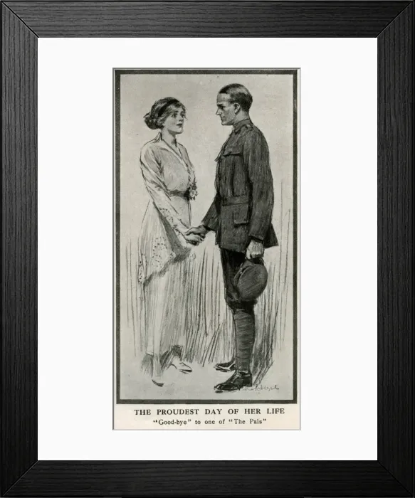 Framed Print : Young woman saying goodbye to soldier, WW1 Framed Print : Young woman saying goodbye to soldier, WW1