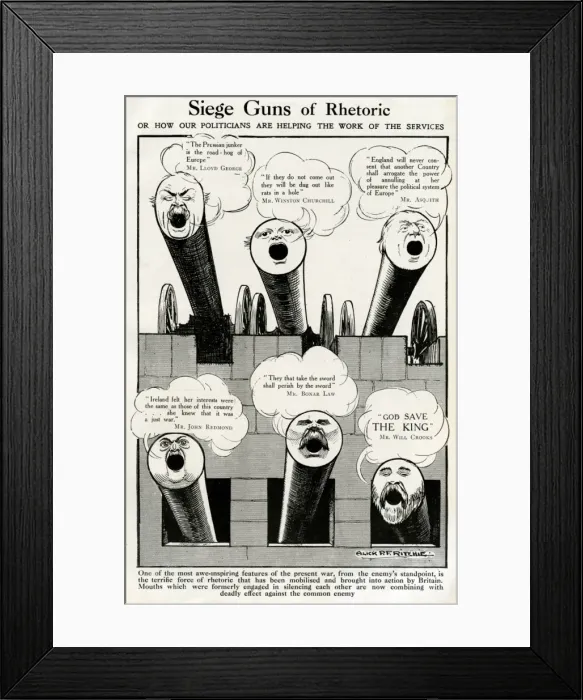 Framed Print : Cartoon, Siege Guns of Rhetoric, WW1 Framed Print : Cartoon, Siege Guns of Rhetoric, WW1