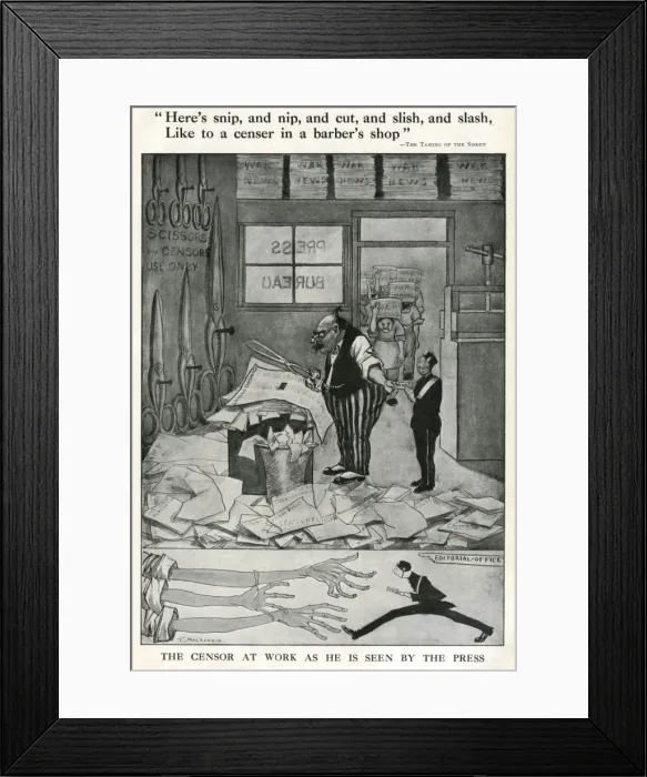 Framed Print : Cartoon, The Censor at Work, WW1 Framed Print : Cartoon, The Censor at Work, WW1