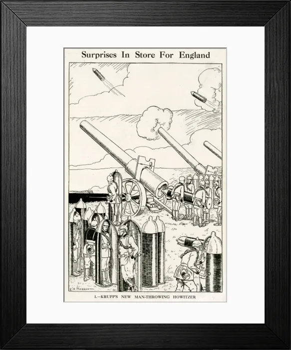 Framed Print : Cartoon, Krupps New Man-Throwing Howitzer, WW1 Framed Print : Cartoon, Krupps New Man-Throwing Howitzer, WW1