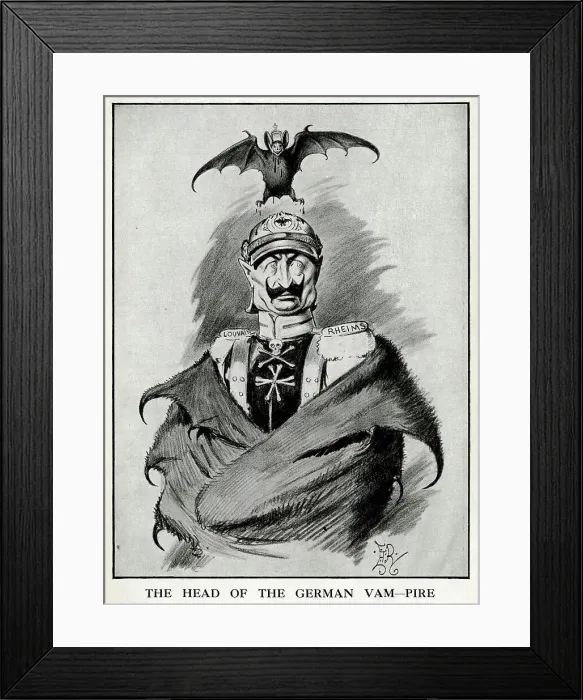 Framed Print : Cartoon, The Head of the German Vam-Pire, WW1 Framed Print : Cartoon, The Head of the German Vam-Pire, WW1