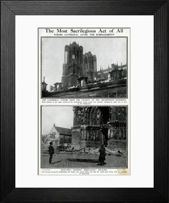 Framed Print : Reims Cathedral, France, after German bombing, WW1 Framed Print : Reims Cathedral, France, after German bombing, WW1