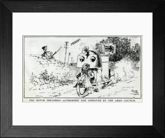 Framed Print : Cartoon, The Motor Dreadbike, WW1 Framed Print : Cartoon, The Motor Dreadbike, WW1