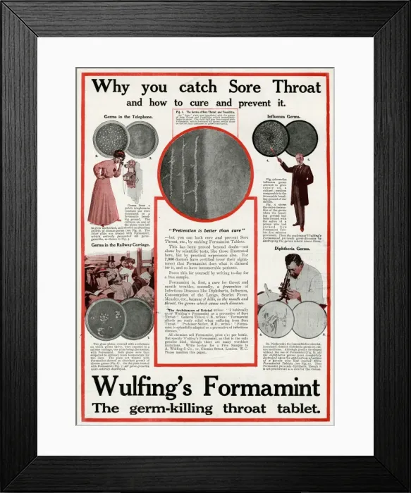 Framed Print : Advert for Wulfings Formamint tablets 1913 Framed Print : Advert for Wulfings Formamint tablets 1913