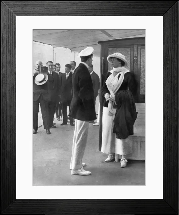 Framed Print : King Alfonso photographed talking to a woman Framed Print : King Alfonso photographed talking to a woman