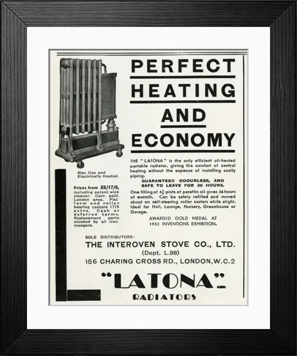 Framed Print : Advert for Latona radiators 1933 Framed Print : Advert for Latona radiators 1933