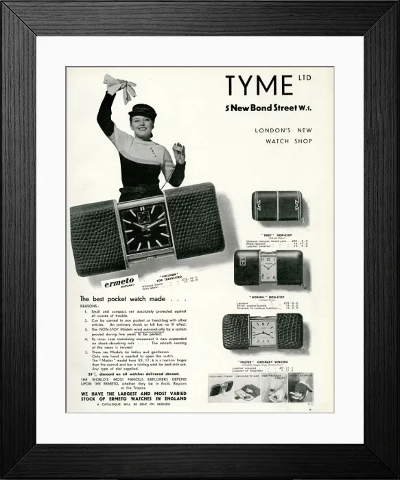 Framed Print : Advert for Tyme, Ermeto Movado ladies pocket watch 1933 Framed Print : Advert for Tyme, Ermeto Movado ladies pocket watch 1933
