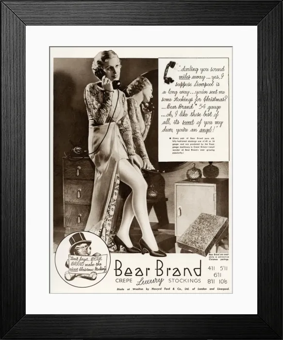 Framed Print : Advert for Stockings by Bear Brand 1934 Framed Print : Advert for Stockings by Bear Brand 1934