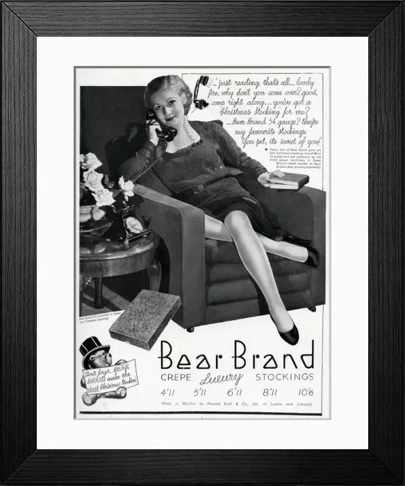 Framed Print : Advert for Stockings by Bear Brand 1934