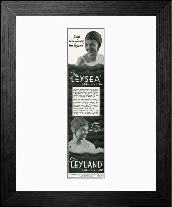 Framed Print : Advert for Leysea bathing caps 1934 Framed Print : Advert for Leysea bathing caps 1934