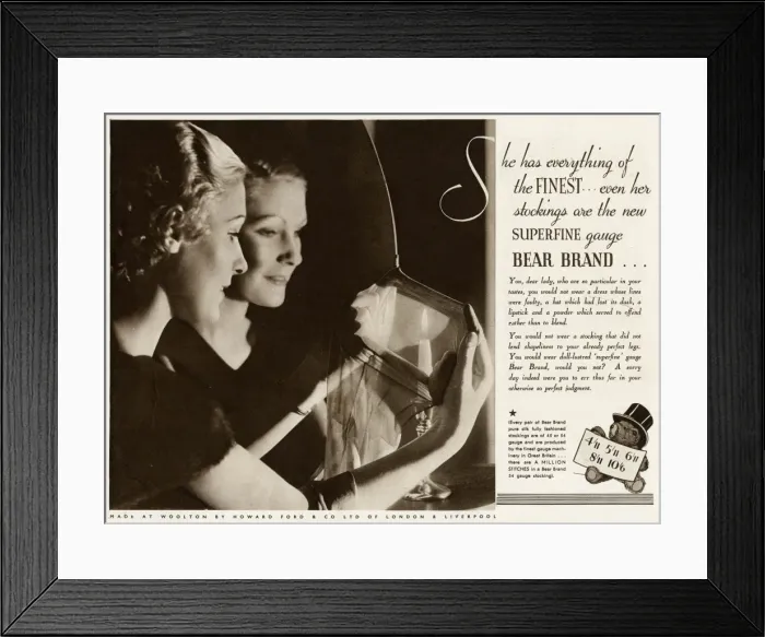 Framed Print : Advert for Stockings by Bear Brand 1935 Framed Print : Advert for Stockings by Bear Brand 1935