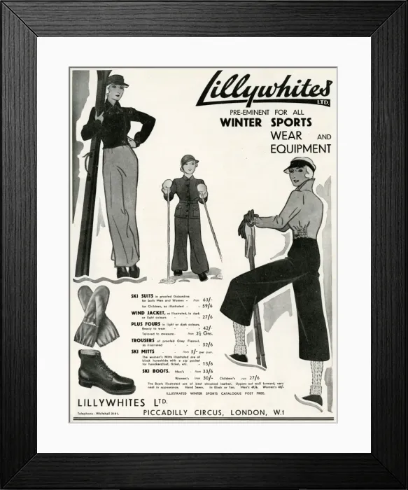 Framed Print : Advert for Lillywhites skiwear 1933 Framed Print : Advert for Lillywhites skiwear 1933