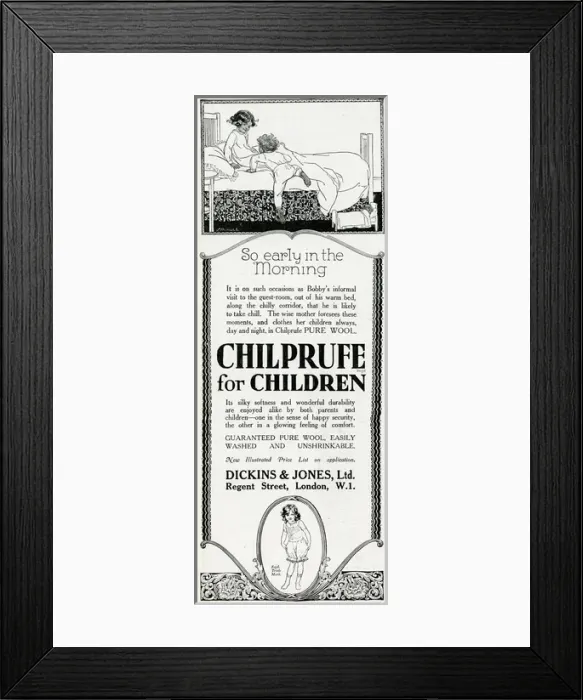 Framed Print : Advert for Chilprufe pure wool children clothes 1923