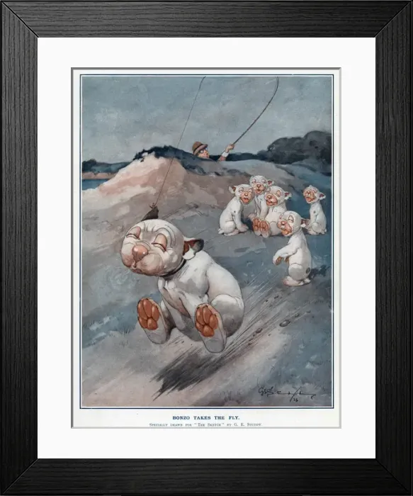 Framed Print : Bonzo takes the fly by George Studdy Framed Print : Bonzo takes the fly by George Studdy