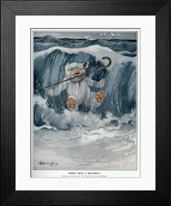 Framed Print : Bonzo gets a mouthful! by George Studdy Framed Print : Bonzo gets a mouthful! by George Studdy