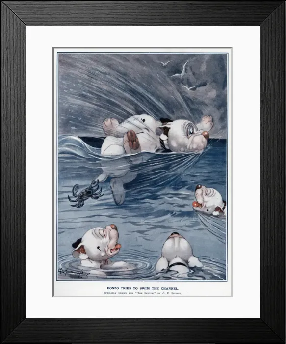Framed Print : Bonzo tries to swim the channel by George Studdy Framed Print : Bonzo tries to swim the channel by George Studdy