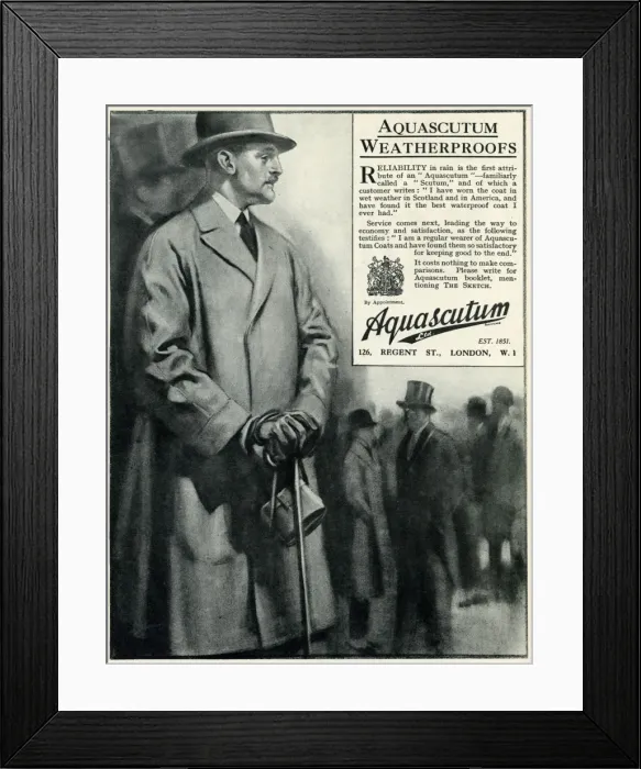 Framed Print : Advert for Aquascutum weatherproof coats 1923