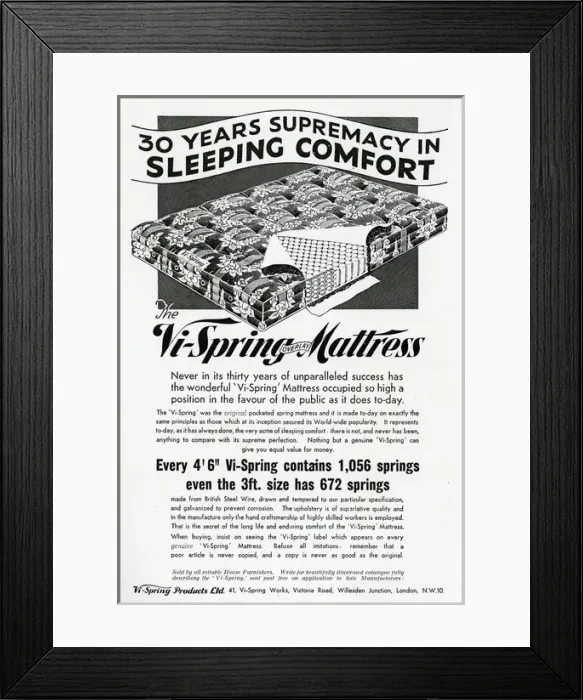 Framed Print : Advert for Vi-spring Mattress 1935 Framed Print : Advert for Vi-spring Mattress 1935