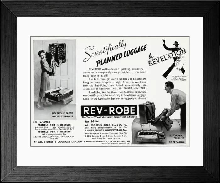 Framed Print : Advert fo Revelation suitcases 1939