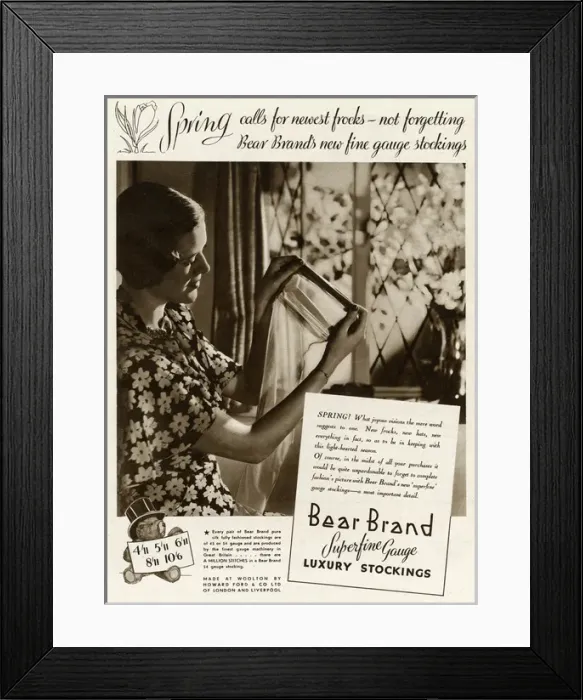 Framed Print : Advert for Stockings by Bear Brand 1935 Framed Print : Advert for Stockings by Bear Brand 1935