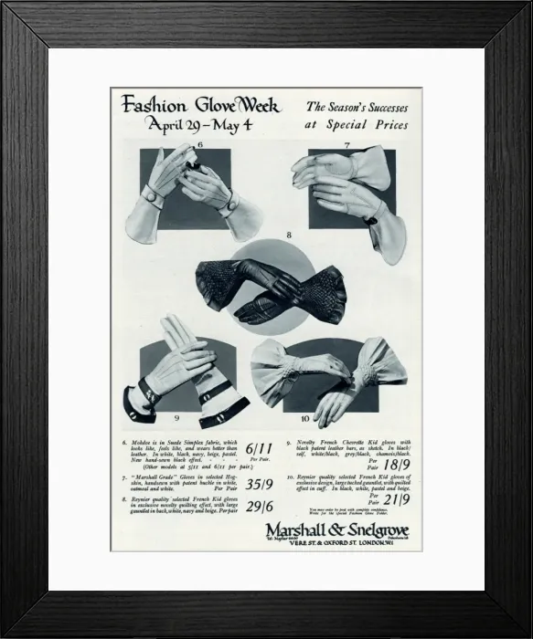 Framed Print : Advert for Marshall & Snelgrove womens gloves 1935 Framed Print : Advert for Marshall & Snelgrove womens gloves 1935