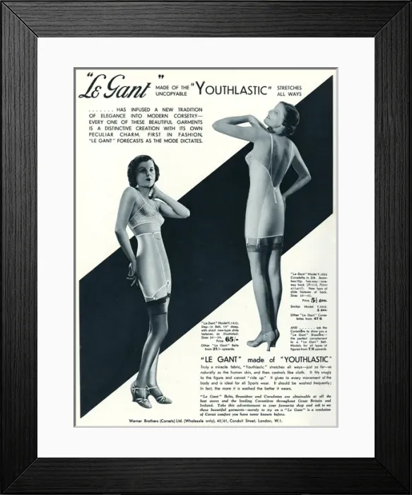 Framed Print : Advert for Le Gant corsets 1935 Framed Print : Advert for Le Gant corsets 1935