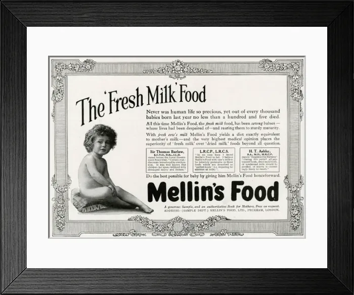 Framed Print : Advert Mellins fresh milk for babies Framed Print : Advert Mellins fresh milk for babies