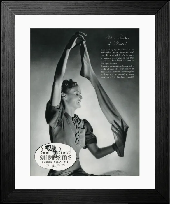 Framed Print : Advert for Stockings by Bear Brand 1938