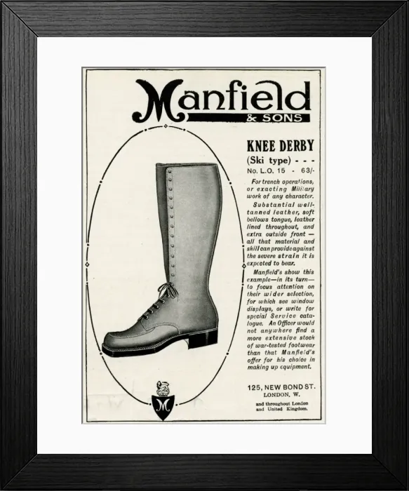 Framed Print : Advert for Manfield service boot 1916