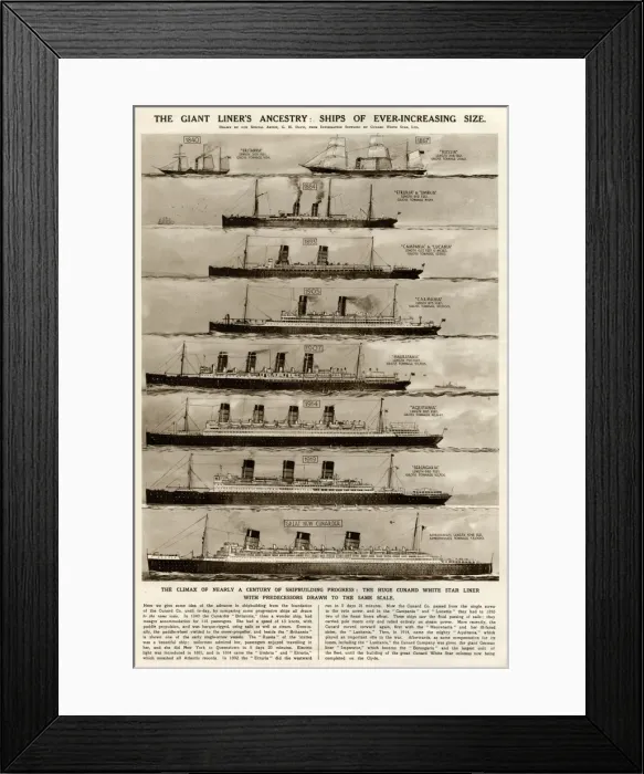 Framed Print : Cunard ships of increasing size by G. H. Davis