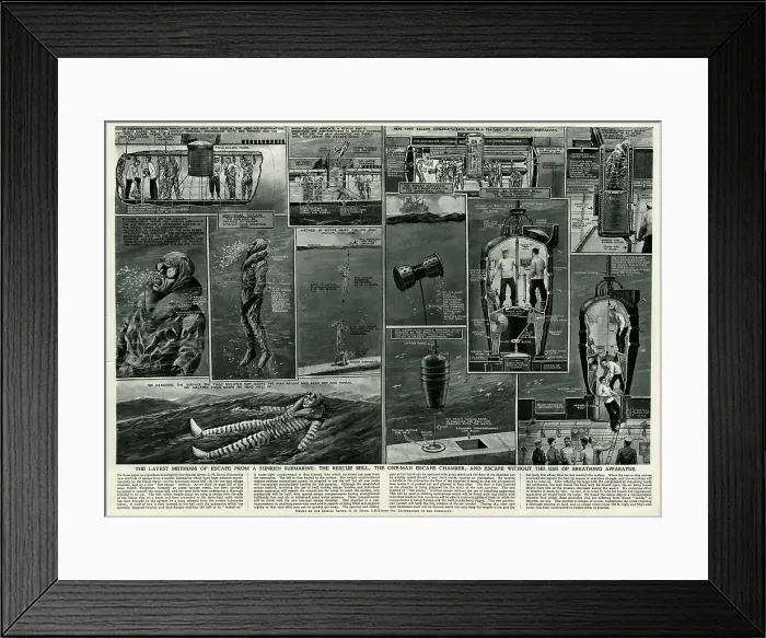 Framed Print : Methods of escape from submarine by G. H. Davis Framed Print : Methods of escape from submarine by G. H. Davis