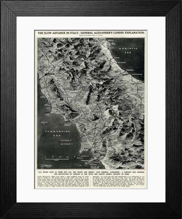 Framed Print : Wartime map of Italy by G. H. Davis