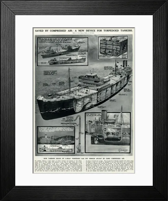 Framed Print : New device for torpedoed tankers by G. H. Davis Framed Print : New device for torpedoed tankers by G. H. Davis