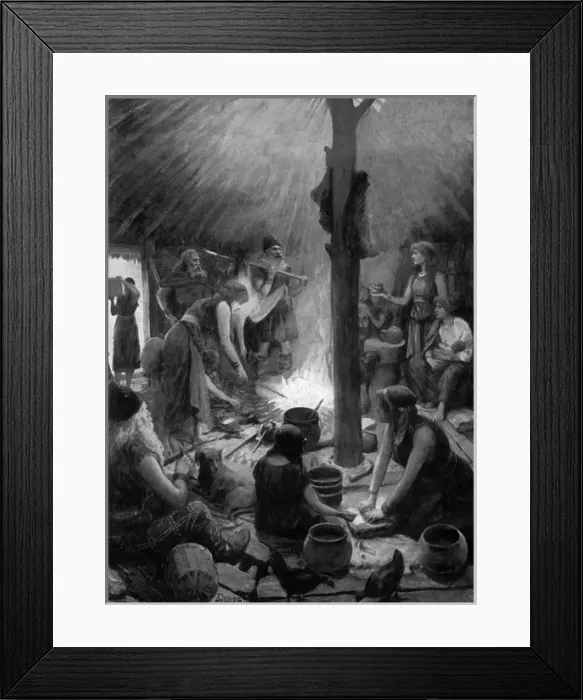 Framed Print : The Ancient Briton on his Crannog