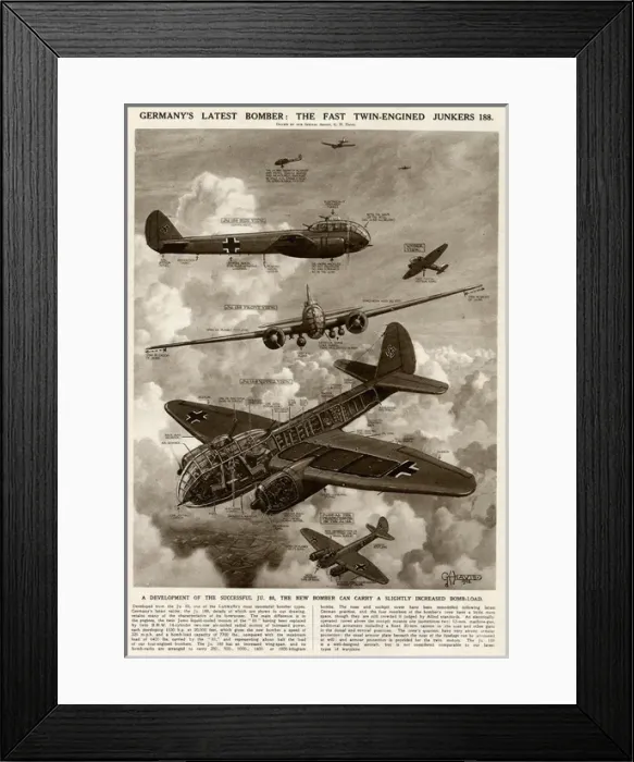 Framed Print : German Junkers 188 bomber by G. H. Davis Framed Print : German Junkers 188 bomber by G. H. Davis
