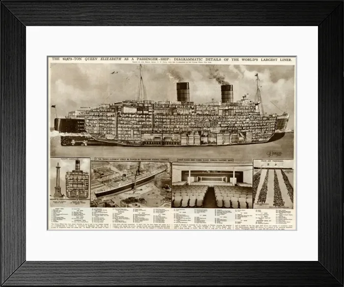 Framed Print : Queen Elizabeth passenger ship by G. H. Davis Framed Print : Queen Elizabeth passenger ship by G. H. Davis